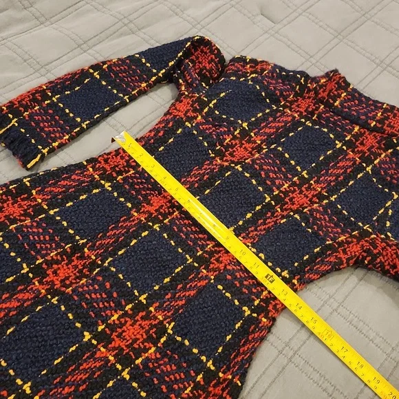 CBR Long Sleeve Plaid Dress - Red, Black, Blue And Yellow With Fringe Hem Sz S! - Picture 10 of 13